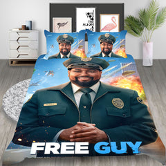Free Guy Cosplay Bedding Set Duvet Cover Pillowcases Halloween Home Decor