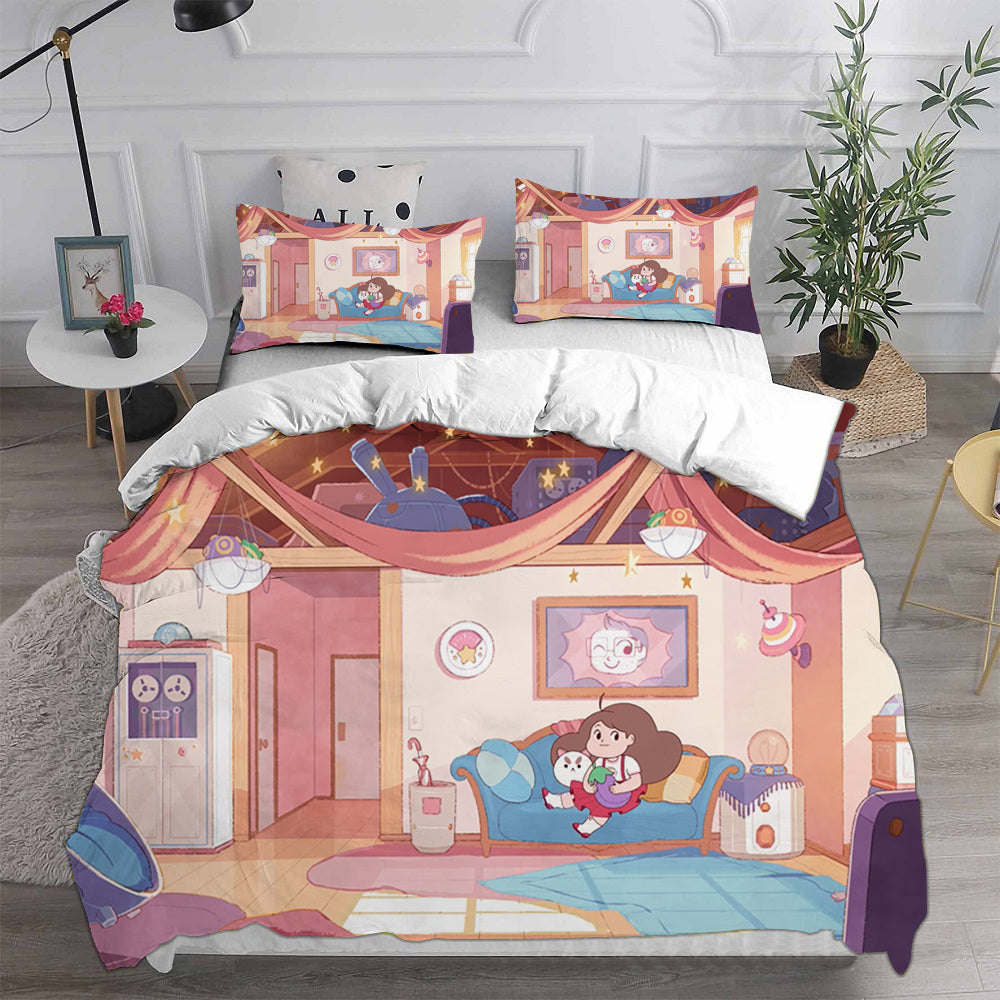 Bee and Puppy Cat Season 1  Cosplay Bedding Set Duvet Cover Pillowcases Halloween Home Decor