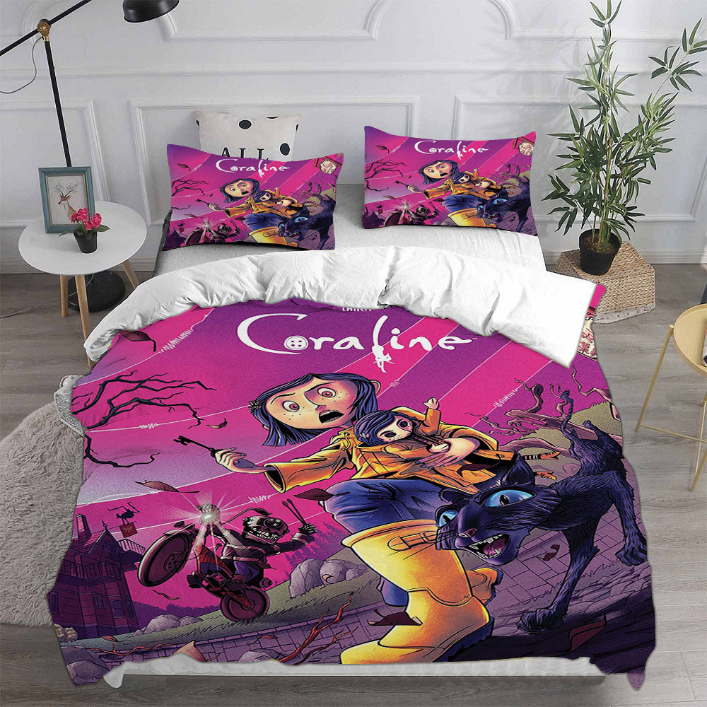 Coraline the Secret Door Cosplay Bedding Set Duvet Cover Pillowcases Halloween Home Decor