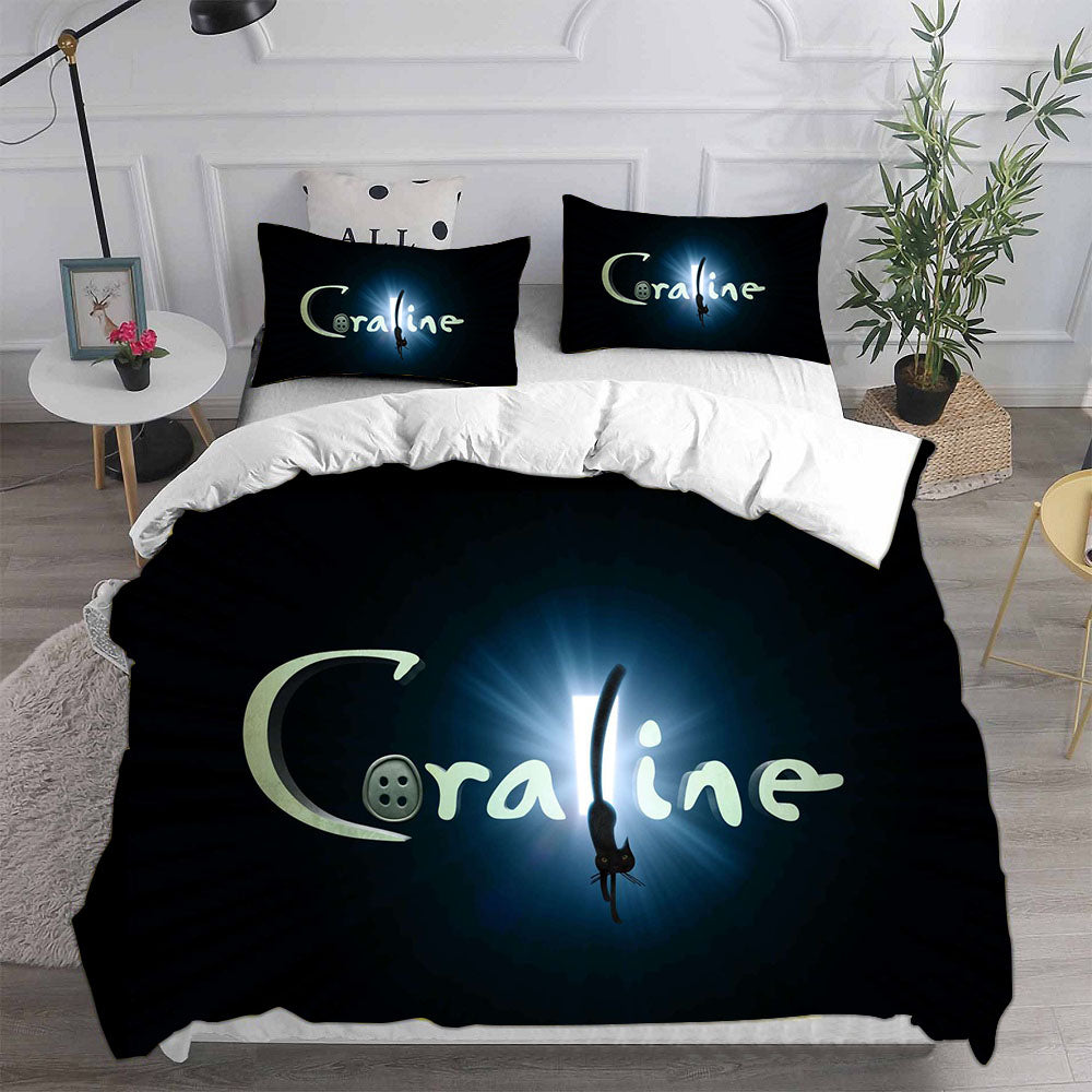 Coraline the Secret Door Cosplay Bedding Set Duvet Cover Pillowcases Halloween Home Decor