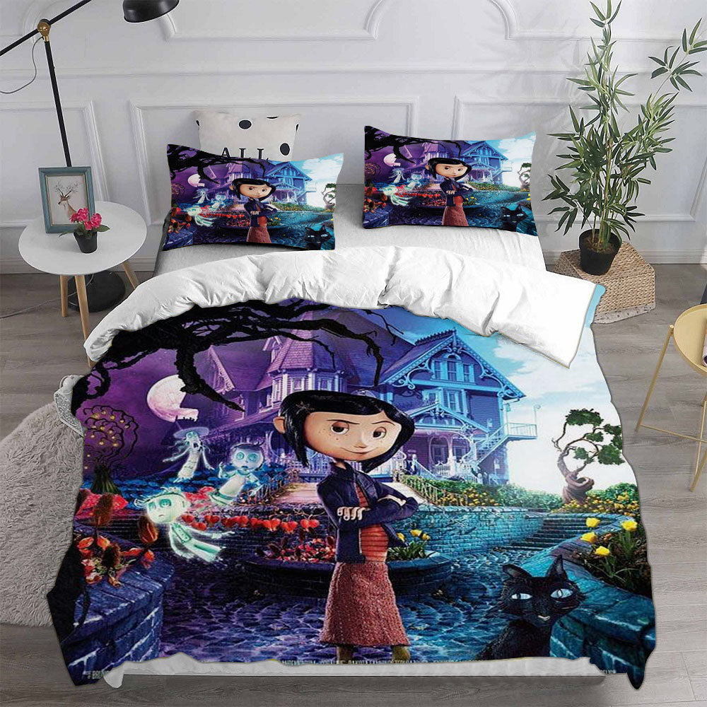 Coraline the Secret Door Cosplay Bedding Set Duvet Cover Pillowcases Halloween Home Decor