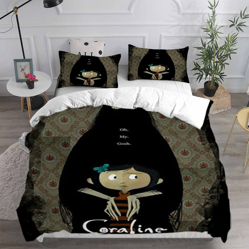 Coraline the Secret Door Cosplay Bedding Set Duvet Cover Pillowcases Halloween Home Decor