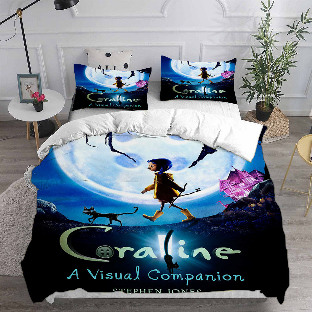 Coraline the Secret Door Cosplay Bedding Set Duvet Cover Pillowcases Halloween Home Decor