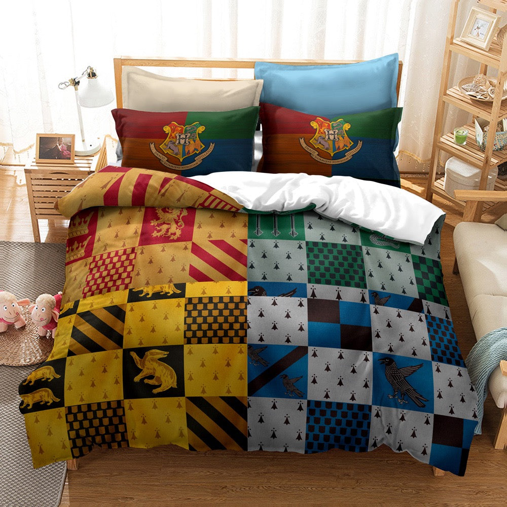 Harry Potter Hogwarts Cosplay Bedding Set Duvet Cover Pillowcases Halloween Home Decor