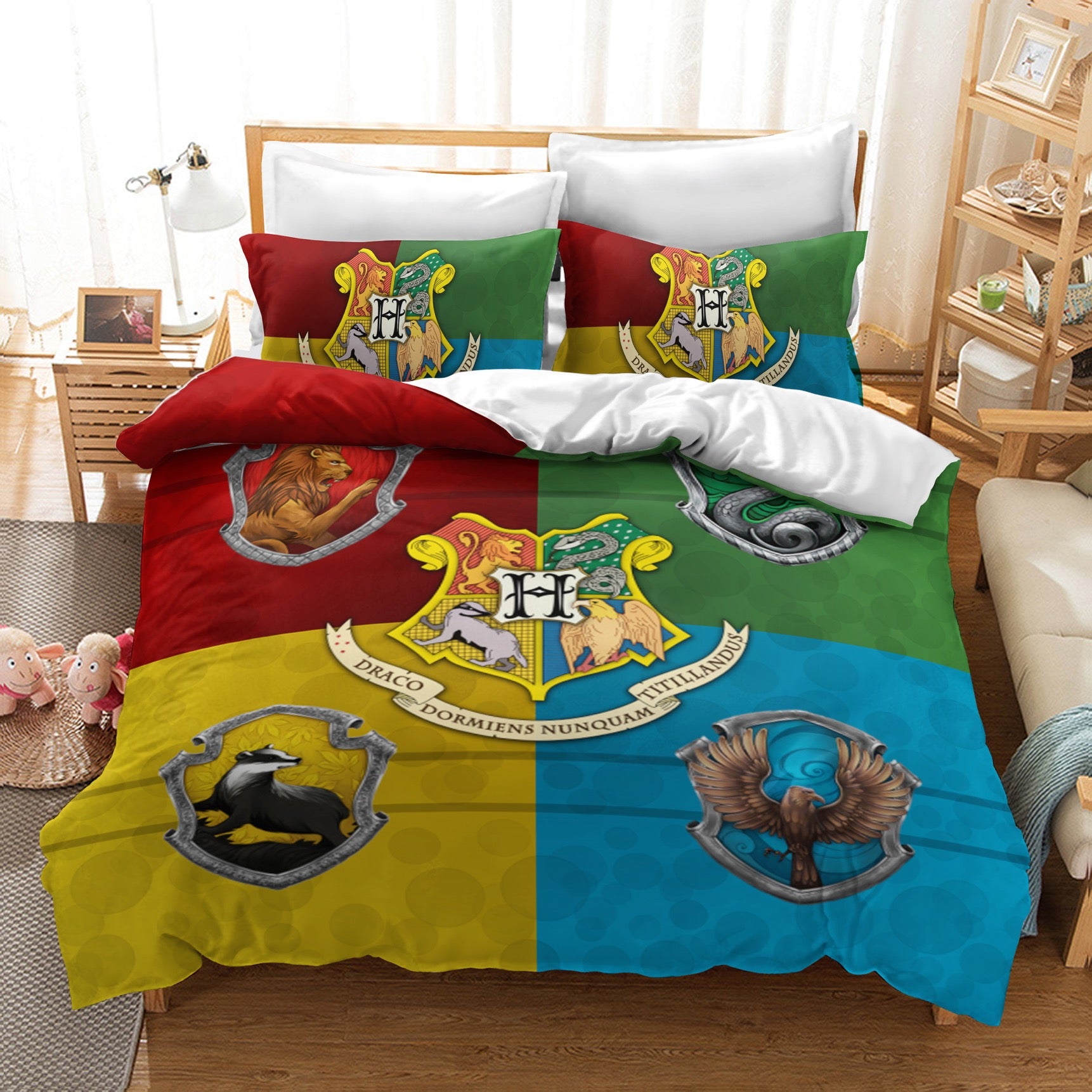 Harry Potter Hogwarts Cosplay Bedding Set Duvet Cover Pillowcases Halloween Home Decor