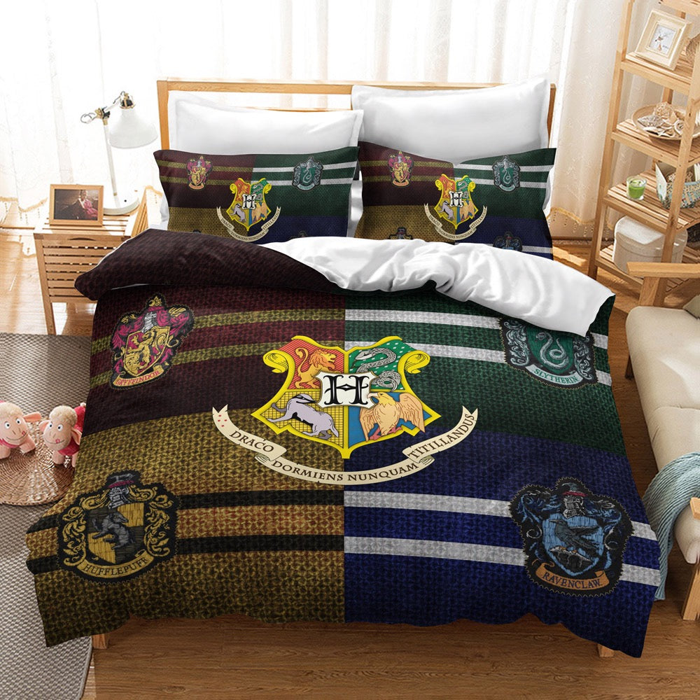 Harry Potter Hogwarts Cosplay Bedding Set Duvet Cover Pillowcases Halloween Home Decor