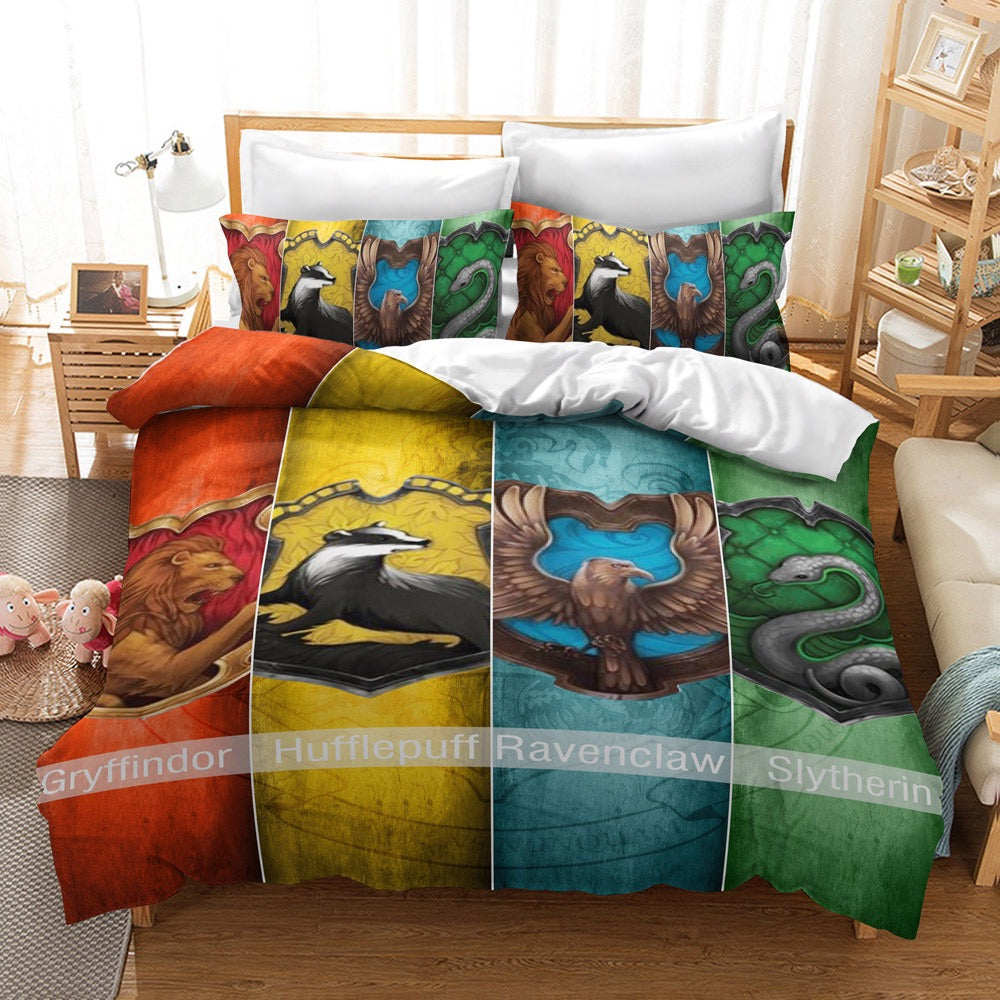 Harry Potter Hogwarts Cosplay Bedding Set Duvet Cover Pillowcases Halloween Home Decor