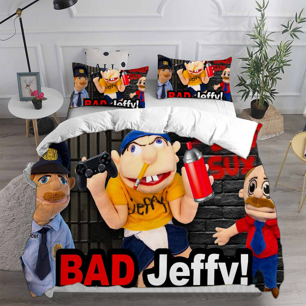 Jeffy Cosplay Bedding Set Duvet Cover Pillowcases Halloween Home Decor