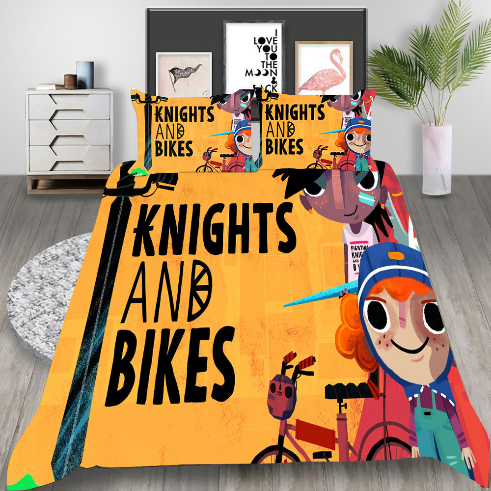 Knights and Bikes Cosplay Bedding Set Duvet Cover Pillowcases Halloween Home Decor