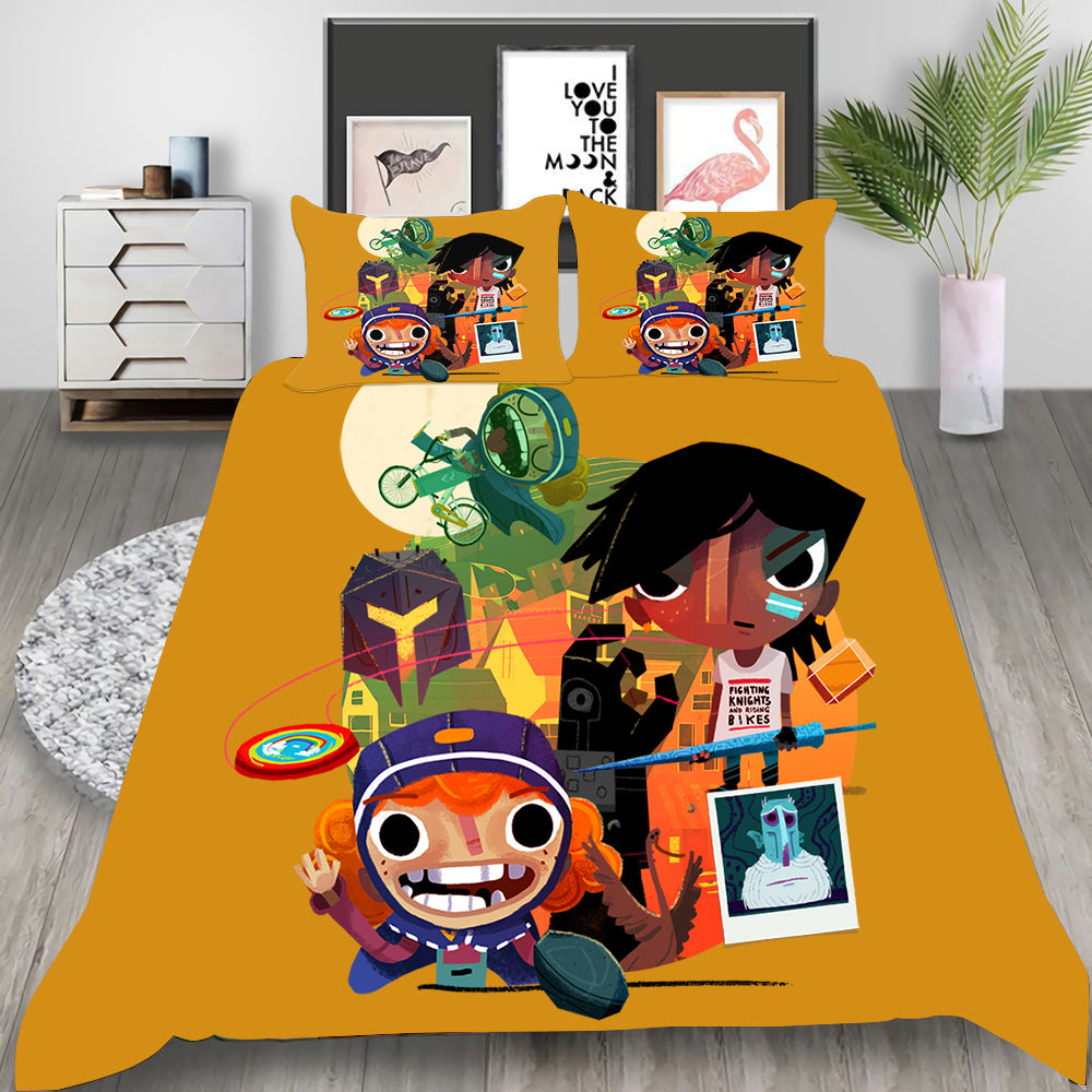 Knights and Bikes Cosplay Bedding Set Duvet Cover Pillowcases Halloween Home Decor