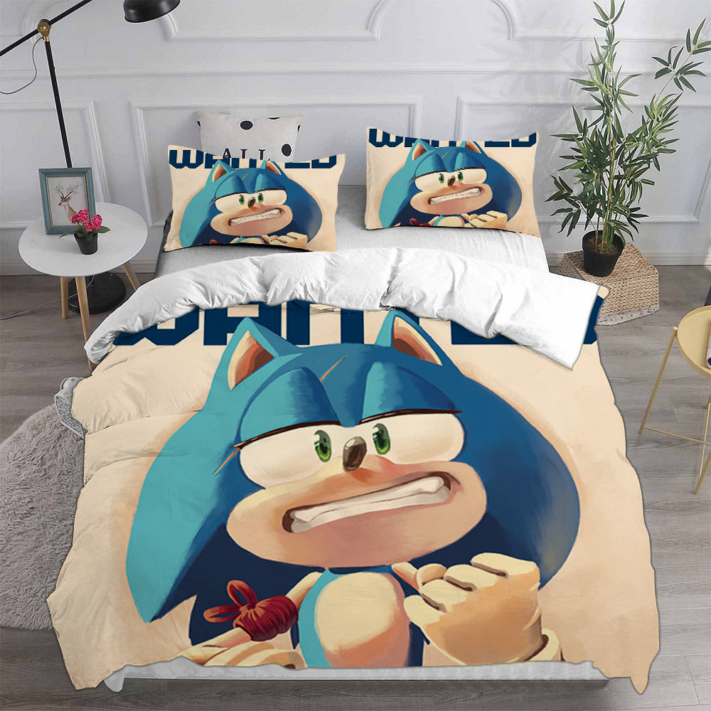 Sonic the Hedgehog Movie Cosplay Bedding Set Duvet Cover Pillowcases Halloween Home Decor