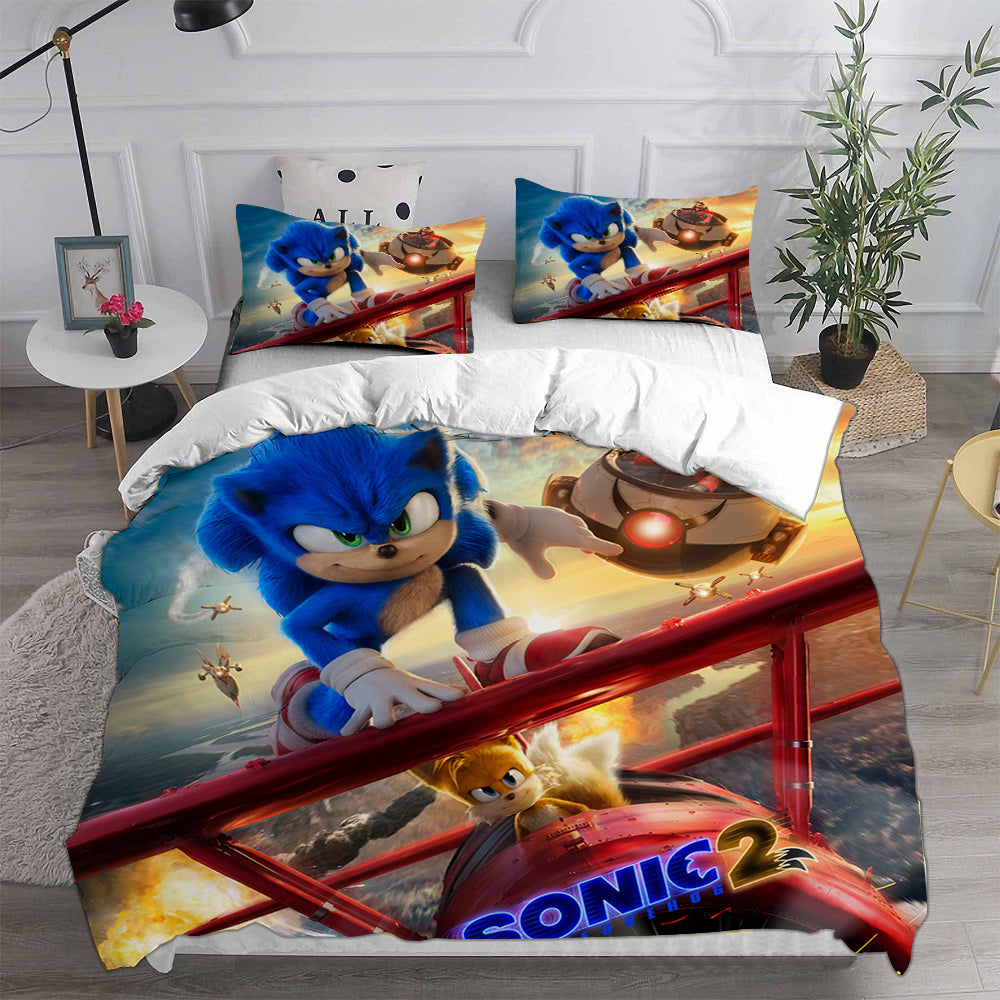 Sonic the Hedgehog Movie Cosplay Bedding Set Duvet Cover Pillowcases Halloween Home Decor
